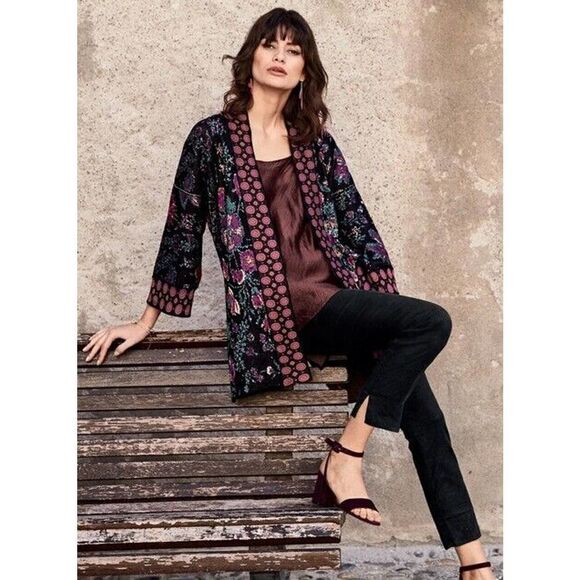 Peruvian Connection Bloomsbury Black Pima Cotton Kimono Cardigan Sweater XL - Picture 1 of 11